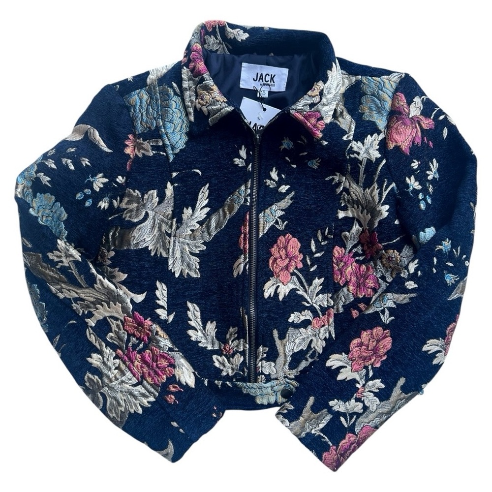 Jack by BB Dakota Navy Blue Brocade Betty‎ Jacket Size X-Small